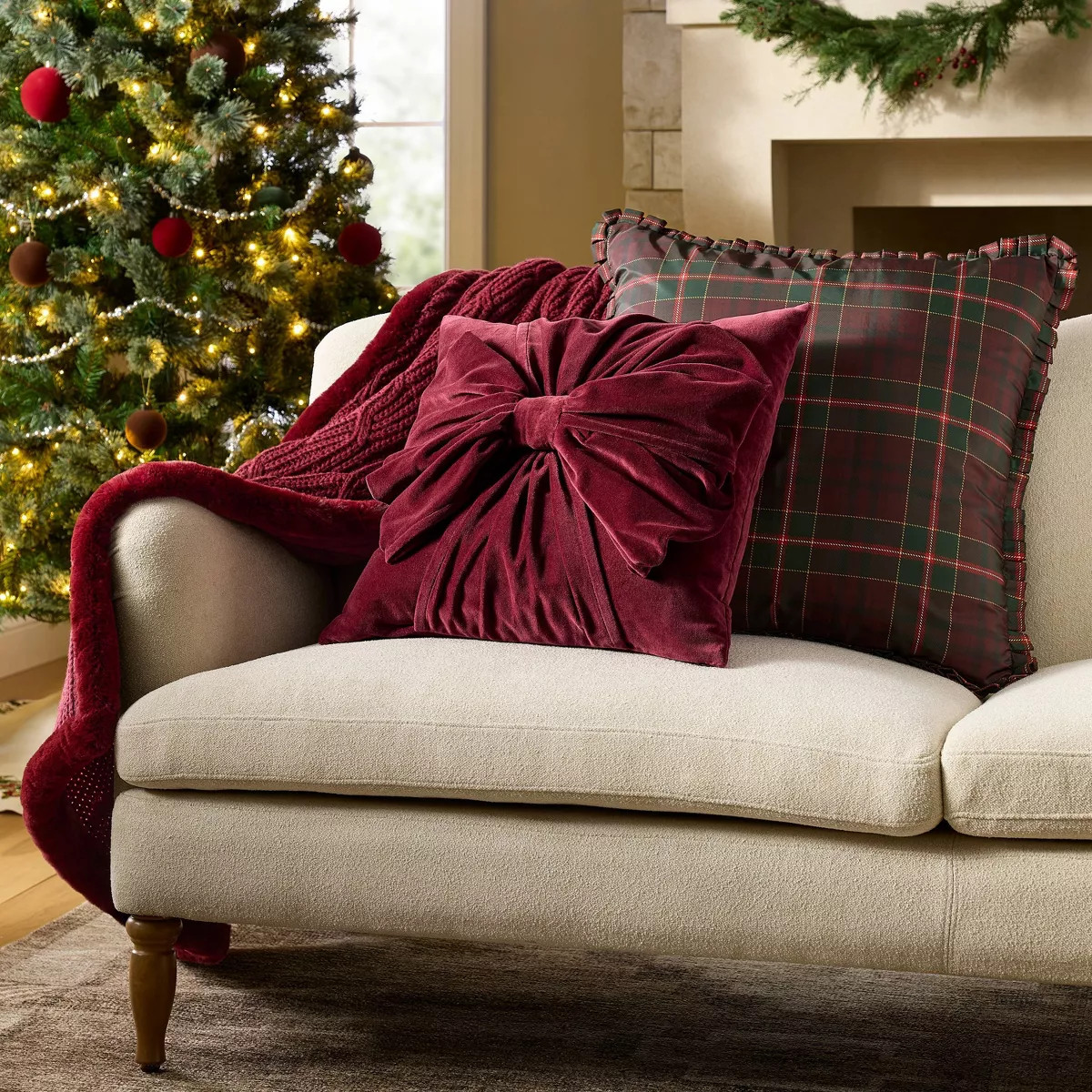24"x24" Oversized Burgundy Tartan Taffeta Ruffle Pillow - Threshold\u2122 designed with Studio Mc... | Target
