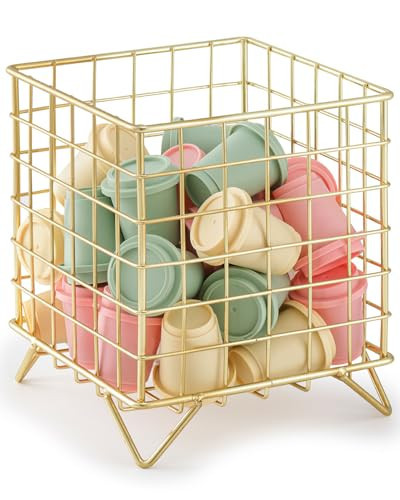 FantasyLife K Cup Holder Organizer, Coffee Pod Storage Basket, Coffee Bar Accessories Metal Basket, Large Capacity Countertop Organizer for Kitchen Counter & Office Desktop (Gold) | Amazon (US)