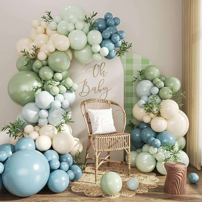 Dusty Blue Sage Green Balloon Arch Kit, 124Pcs Fog Blue Light blue Green Sand White Balloons Diff... | Amazon (US)
