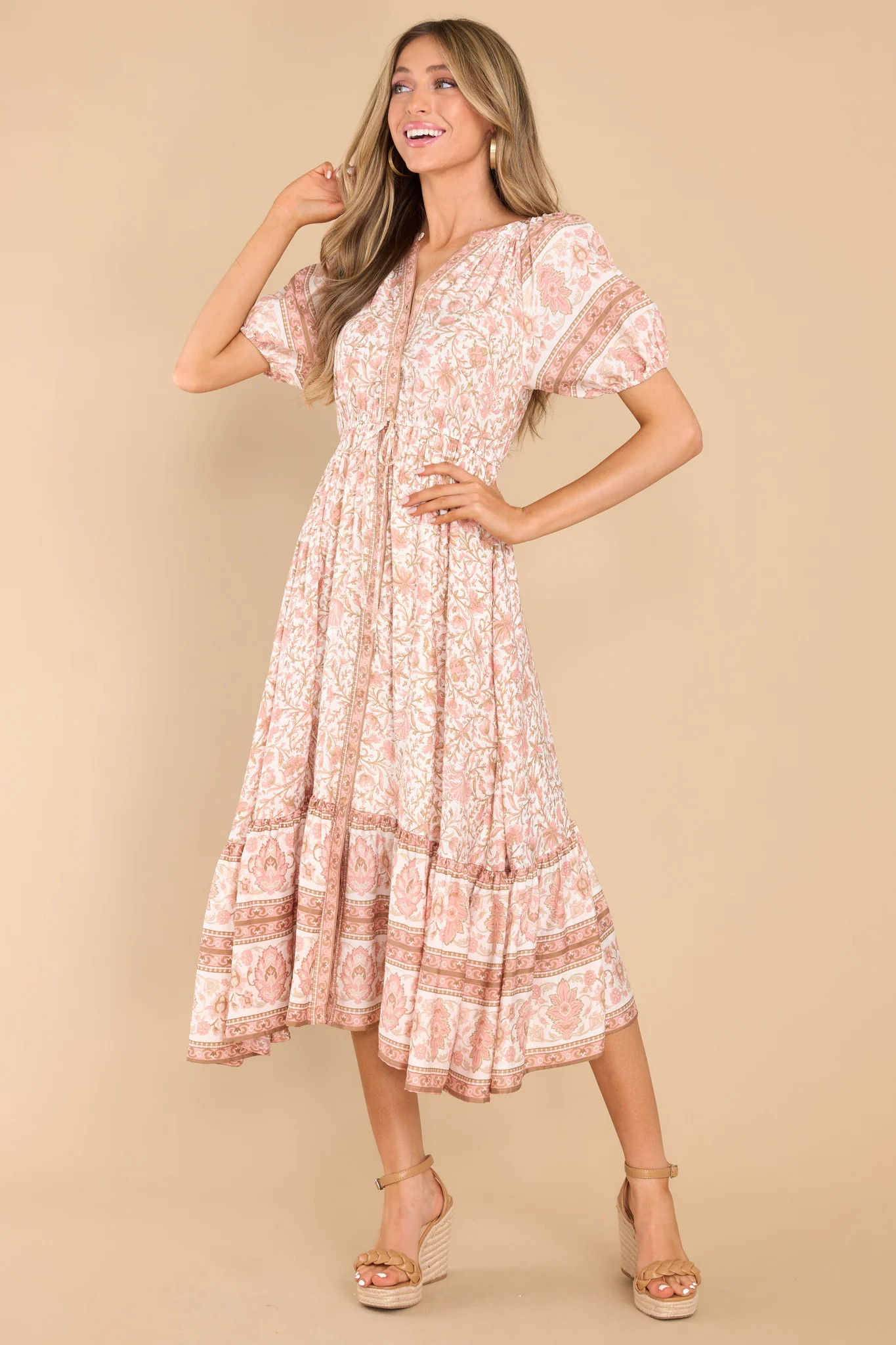 Start Over Blush Floral Print Midi Dress | Red Dress 