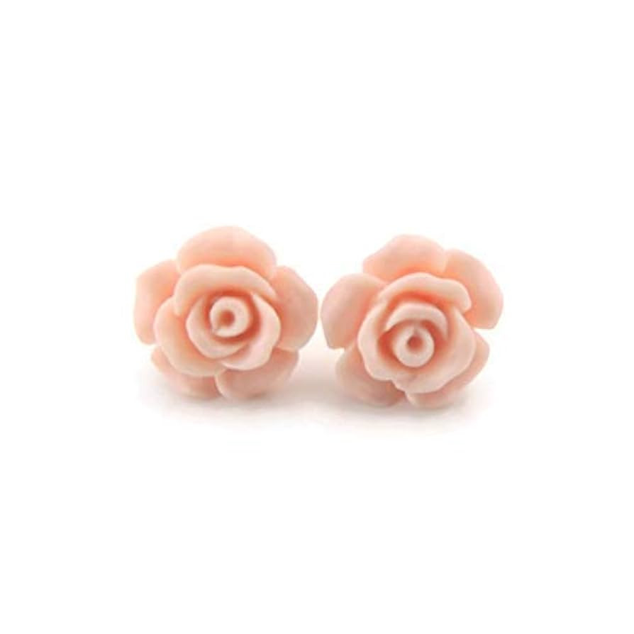 Titanium Post Rose Earrings Hypoallergenic 13mm (Matte Pale Pink) | Amazon (US)
