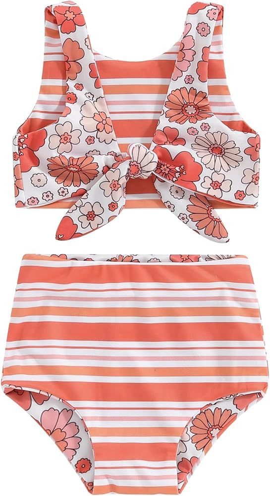 WASAIGOOD Newborn Baby Girl Two Piece Swimsuit Floral Knotted Swim Top and Bottom Tankini Bikini ... | Amazon (US)