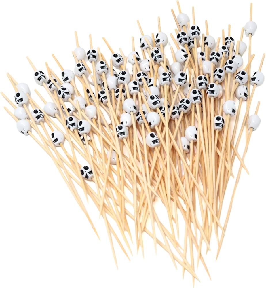 Honbay 100PCS Skull Head Bamboo Cocktail Picks Fruit Food Hamburger Toothpicks Cupcake Toppers Sa... | Amazon (US)