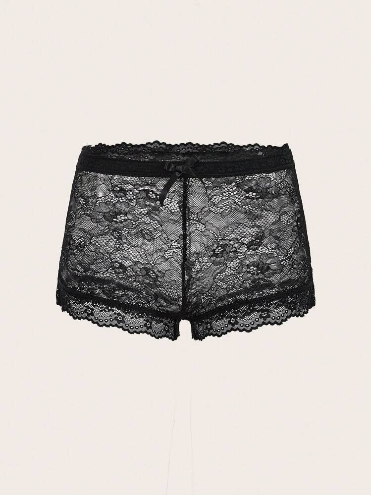 SHEIN ICON Low Rise Perspective Solid Lace Y2K Summer Sexy Going Out Pastel White Country Concert Leggings Shorts With Bow Detail | SHEIN