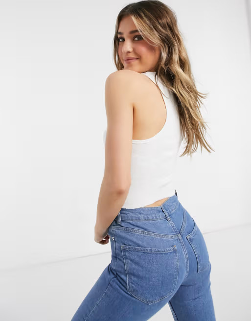 ASOS DESIGN textured cutaway crop vest in bone | ASOS (Global)