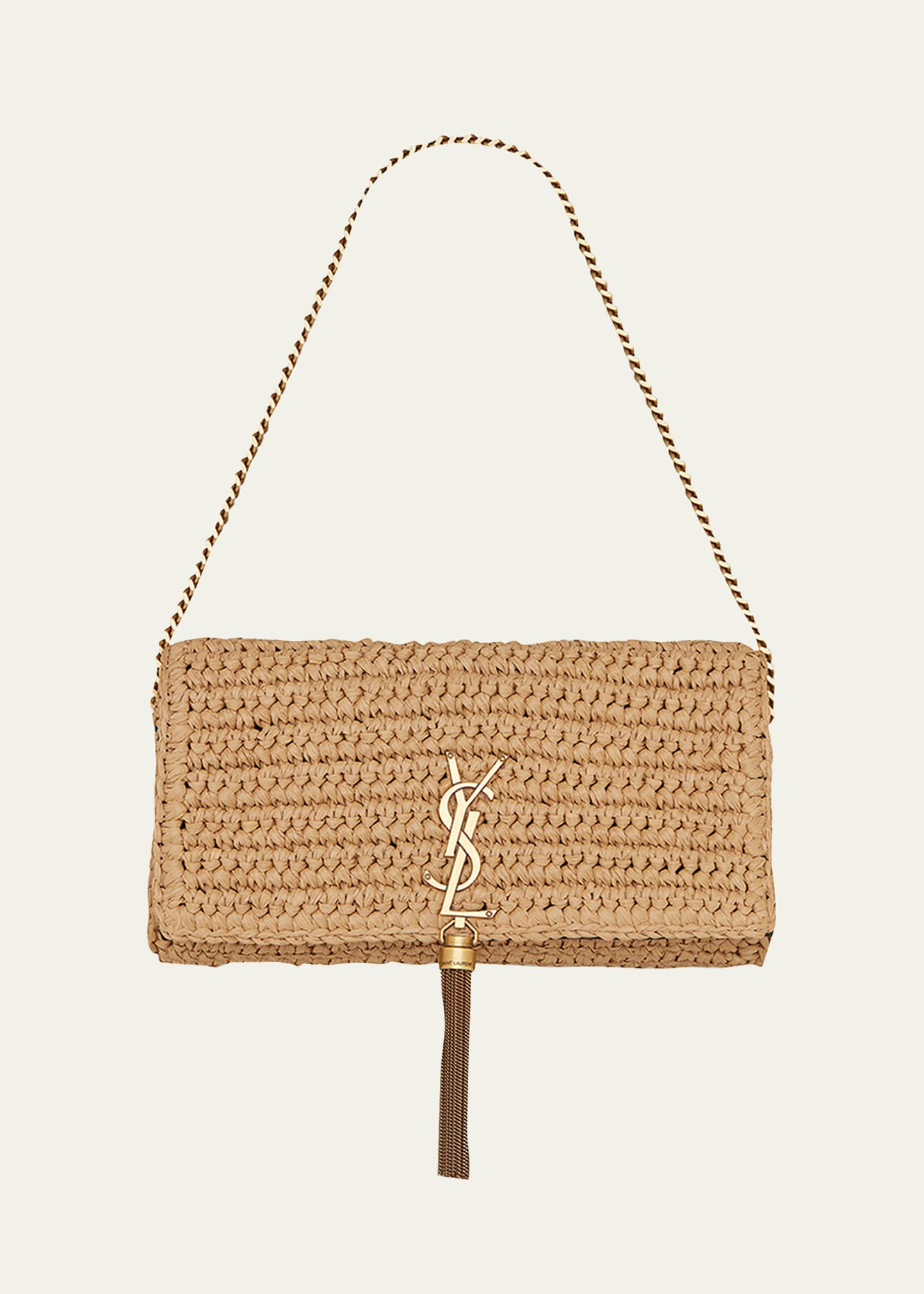 Saint Laurent Kate 99 YSL Raffia Tassel Shoulder Bag | Bergdorf Goodman