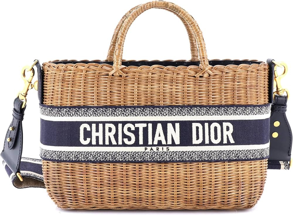Amazon.com: Christian Dior, Pre-Loved Basket Bag Wicker and Oblique Canvas Large, Blue : Amazon L... | Amazon (US)