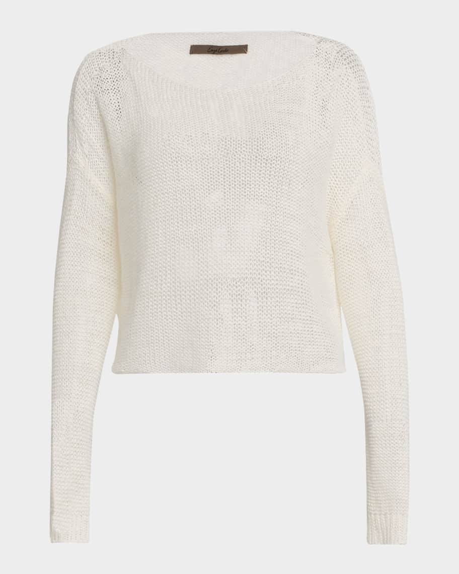 Linen Open-Knit Bateau-Neck Sweater | Neiman Marcus
