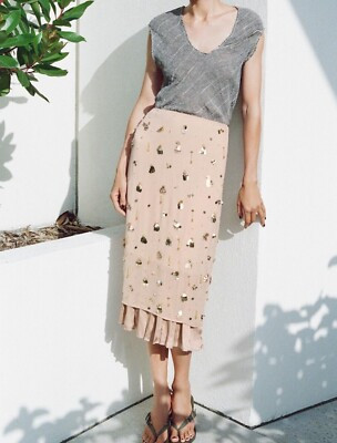 ZARA WOMAN MID-RISE APPLIQUES ZW COLLECTION BEADED MIDI SKIRT BEIGE 6895/078 NEW | eBay | eBay US