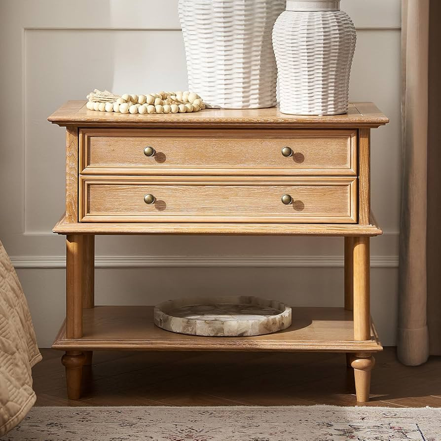 HULALA HOME Farmhouse Nightstand with Drawer and Lower Shelf, Solid Wood Side Table with Charging... | Amazon (US)