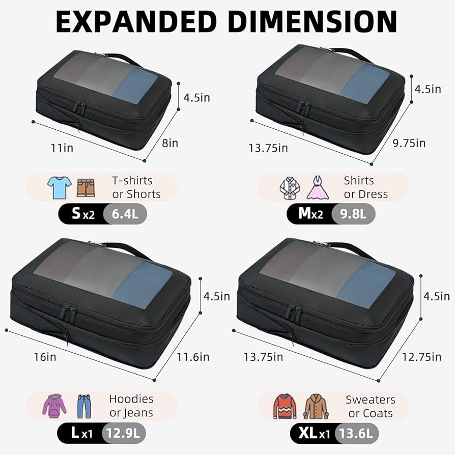 BAGAIL 4 Set/6 Set/8 Set Compression Packing Cubes Travel Accessories Expandable Packing Organize... | Amazon (US)