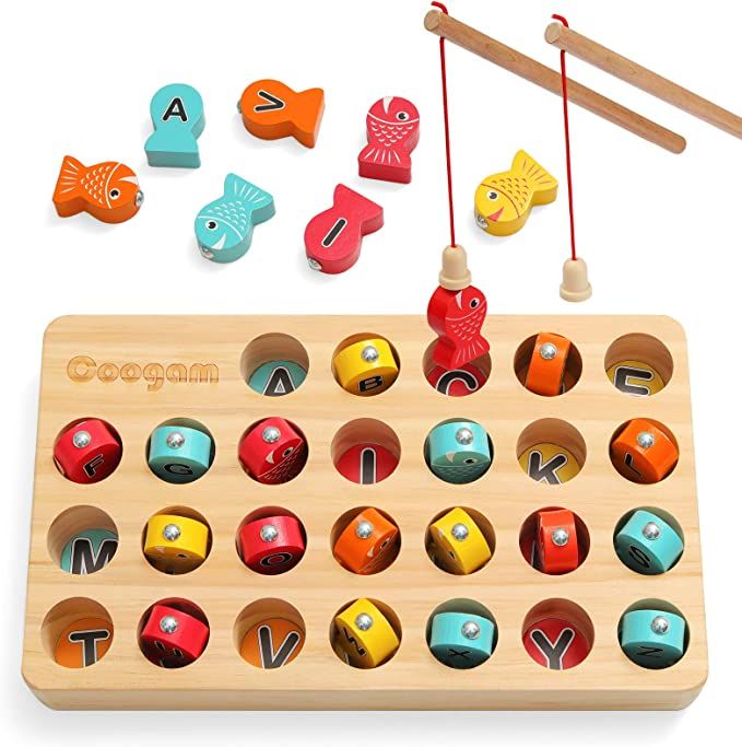 Coogam Wooden Magnetic Fishing Game, Fine Motor Skill Toy ABC Alphabet Color Sorting Puzzle, Mont... | Amazon (US)