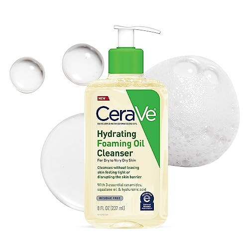 CeraVe Hydrating Foaming Oil Cleanser, Moisturizing Cleanser for Face & Body, Squalane Oil + Hyaluronic Acid + Ceramides, For Dry to Very Dry Skin, Fragrance Free & Residue Free, 8 FL Oz | Amazon (US)