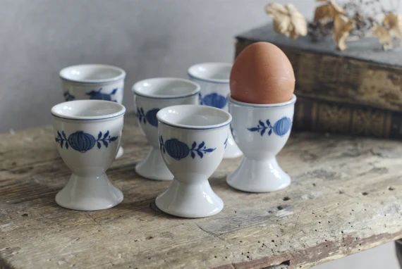 Egg Cups SET of 6 Vintage Blue and White Porcelain Soft Boiled | Etsy | Etsy (US)