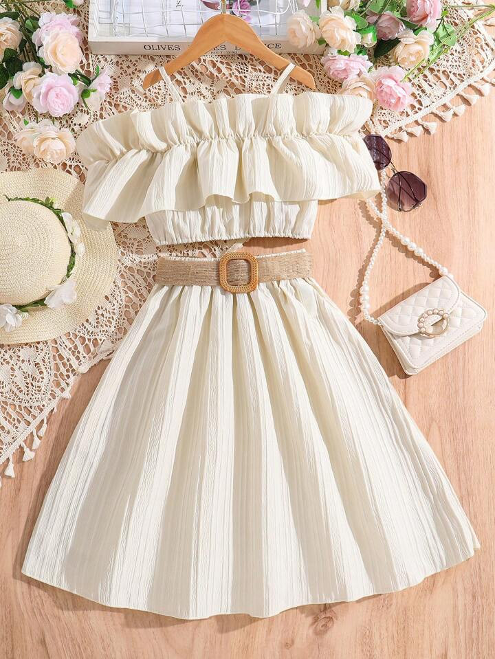 SHEIN Tween Girl Cold Shoulder Ruffle Trim Top & Skirt4.95(1000+) | SHEIN