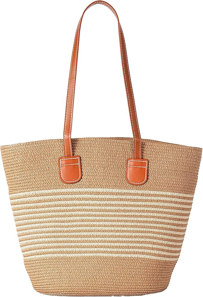 Straw Bags for Women, Straw Beach Bags for Women Beach Tote Bag Summer Woven Shoulder Handbags fo... | Amazon (US)