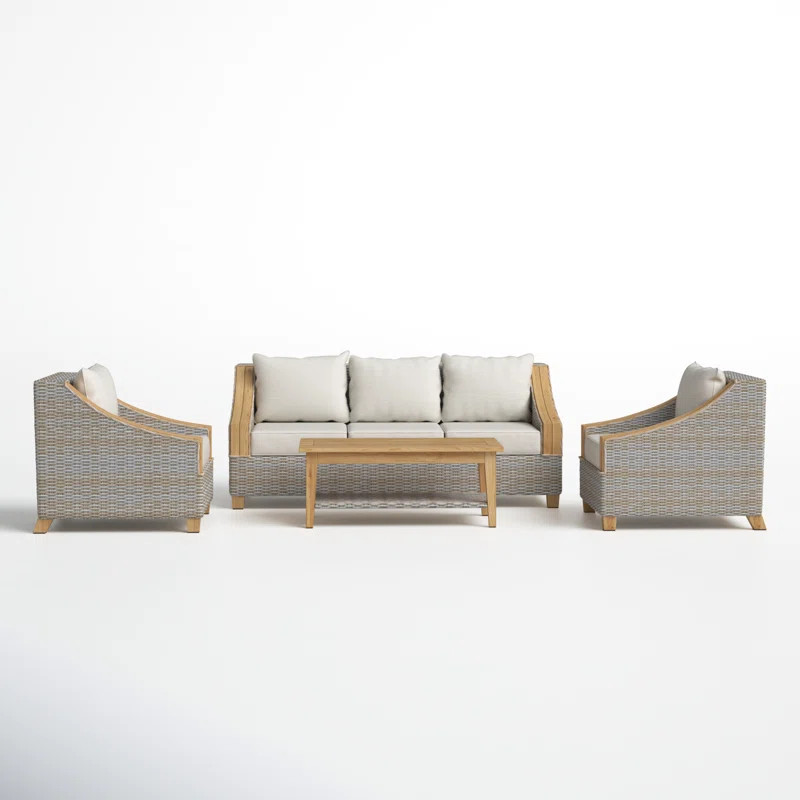 Carlton 4 Piece Rattan Sofa Seating Group with Sunbrella Cushions | Birch Lane
