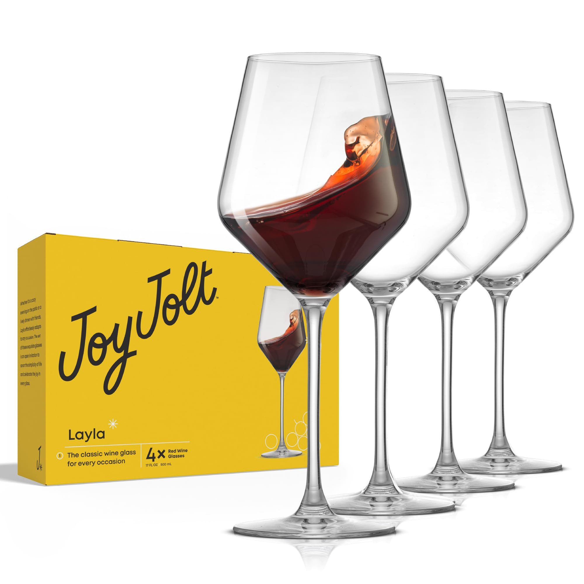 JoyJolt Layla Italian Red Wine Glasses, Set of 4 , 17 oz Clear – Made in Europe | Amazon (US)