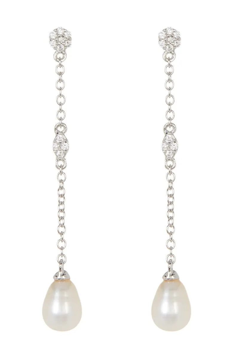 Sterling Silver Swarovski Crystal Accented & 7mm Freshwater Pearl Drop Earrings | Nordstrom Rack