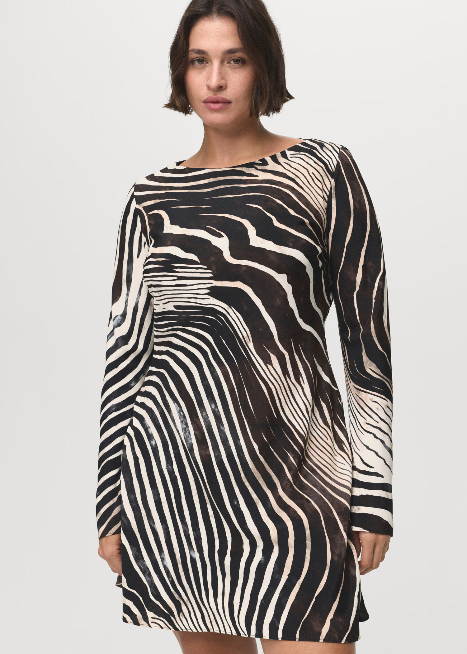 Zebra-print dress with flared sleeves | Mango (US/MX/AU)