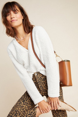 Edie V-Neck Sherpa Pullover | Anthropologie (US)