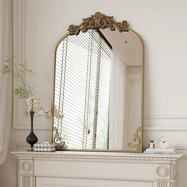 BEAUTYPEAK 38"x24" Vanity Wall Mirror Decorative Vintage Arch Bathroom Mirror,Bronze | Walmart (US)