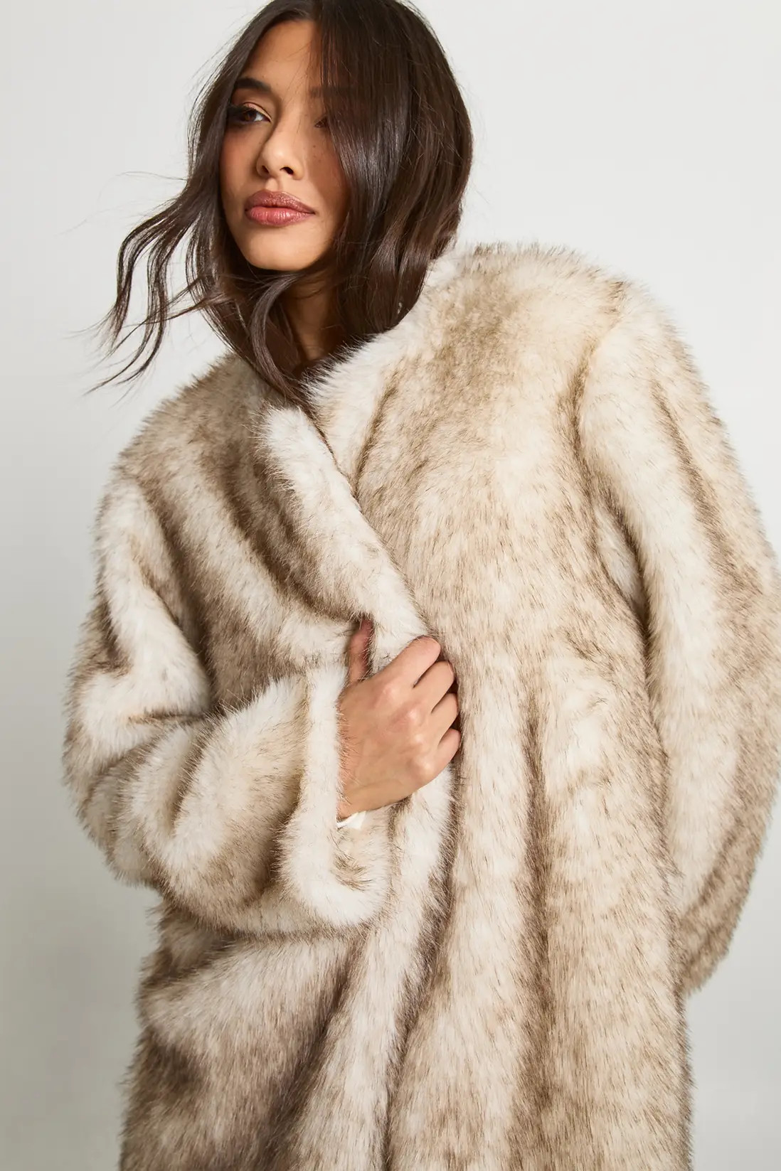 Premium Vintage Look Collarless Faux Fur Maxi Coat | boohoo (US & Canada)