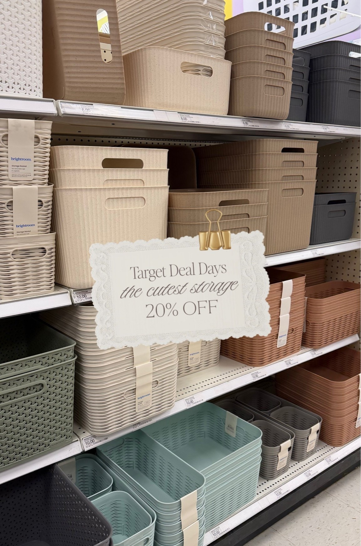 Target deal days 🤎 storage is 20% off today! So many cute bins for closets, kids rooms, playrooms, etc

#target #targetdealdays #targetpartner #salealert #storage #bins #containers #playroomorhanization #pantrybins #kidsroom #brightroom

#LTKSaleAlert #LTKmomlife #LTKKids