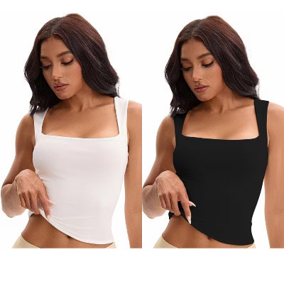 INSPIRE CHIC Women's Square Neck Plain Back Sleeveless Basic Fitted  Tank Tops 2 Packs 1 Black+1 White X-Large | Target
