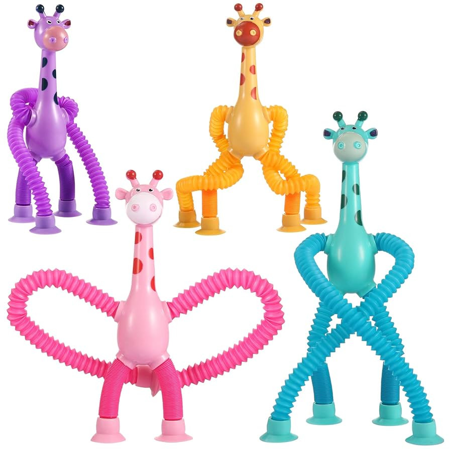 4Pcs Telescopic Suction Cup Giraffe Toy – Sensory Tube Toddler Travel Toys, Connect & Pop Fidge... | Amazon (US)