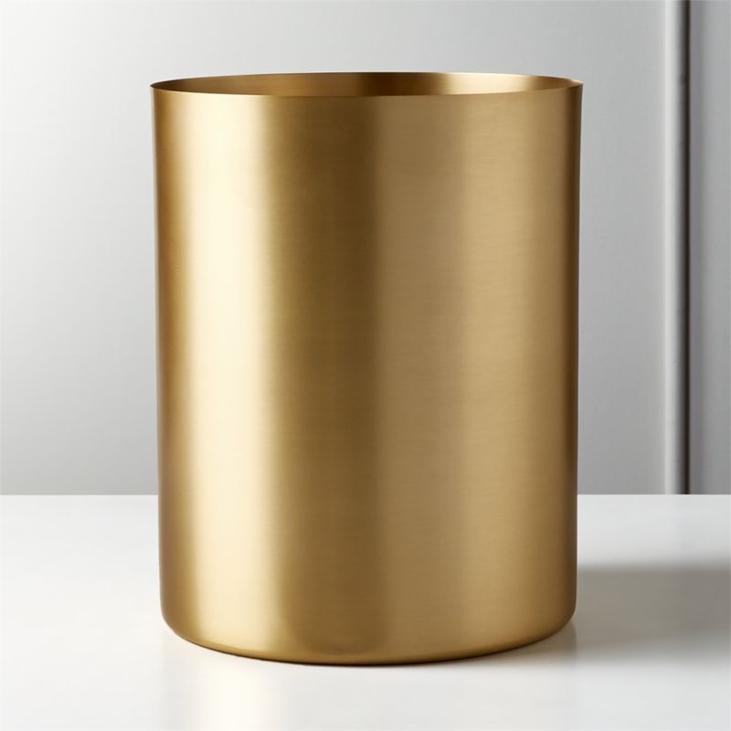 Elton Brushed Brass Waste Basket + Reviews | CB2 | CB2