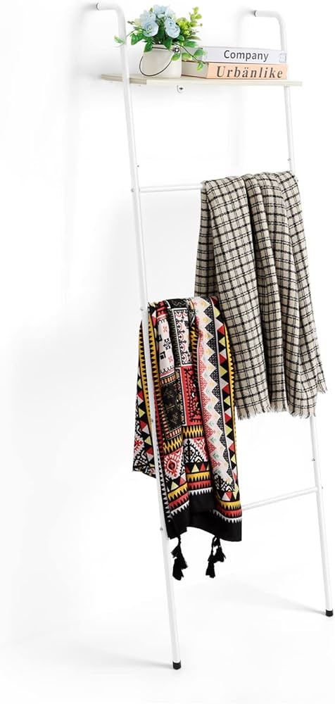 Blanket Ladder Wall Leaning Blanket Holder with Wood Shelf, Farmhouse Towel Ladder 5 Tier Metal B... | Amazon (US)