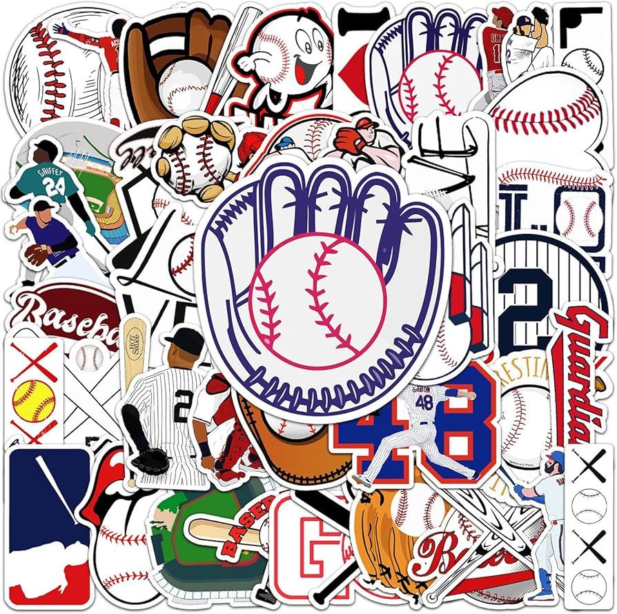 JOICEE 50pcs Baseball Stickers，Waterproof Vinyl Baseball Tattoos for Kids Teens Boys Adults, Sp... | Amazon (US)