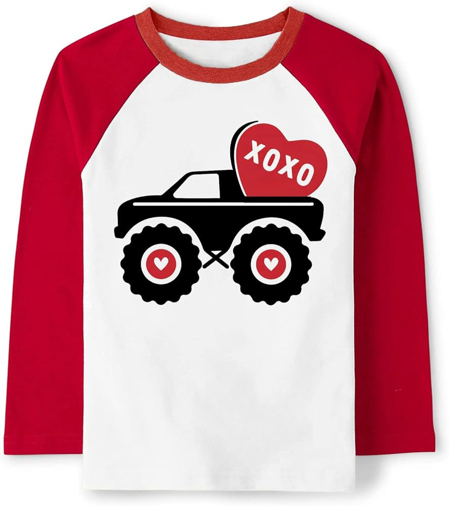 Valentine's Day Shirt for Boys Girls Monster Truck Heart Tops Toddler Kids Long Sleeve Raglan Tee... | Amazon (US)