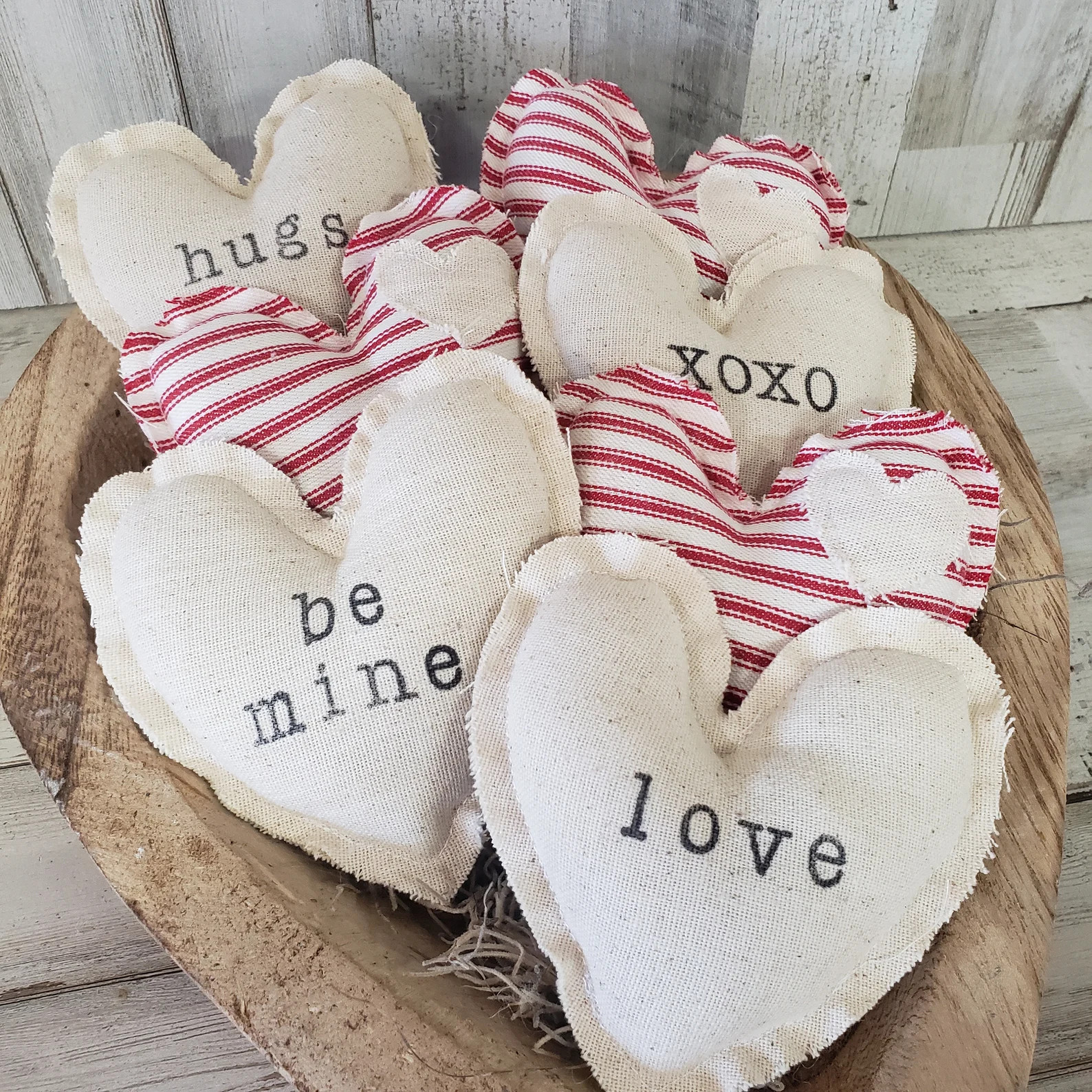 Linen Cloth Fabric Hearts  / Valentine Bowl Filler Decor / Rustic Valentine's / Neutral Valentine... | Etsy (US)