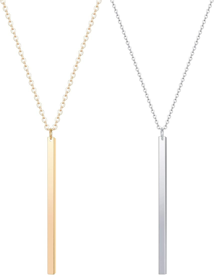Culovity Vertical Bar Pendant Necklace Earrings - Simple Long lariat Chain Minimalist Dangle Earring | Amazon (US)