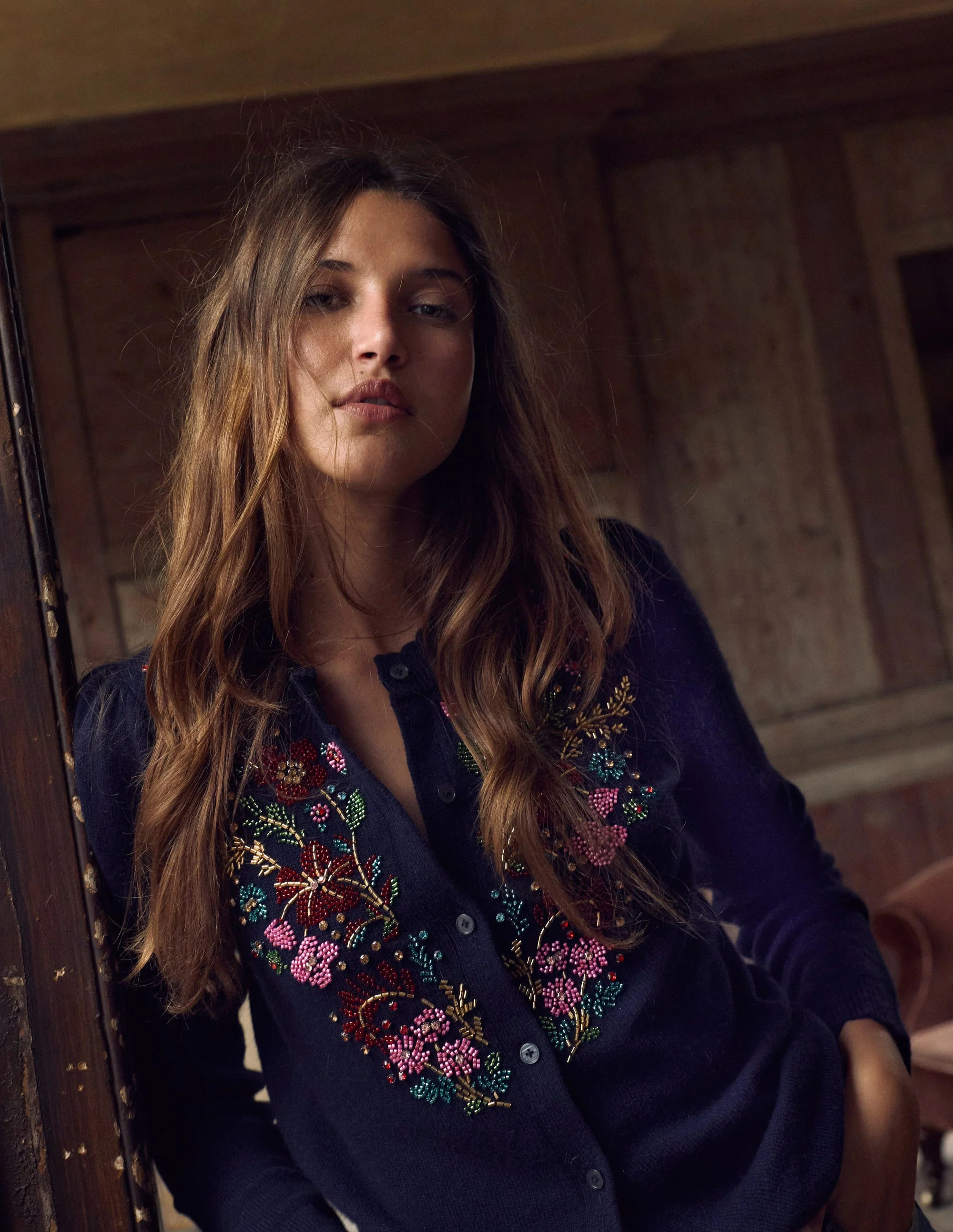 Elizabeth Embellished Cardigan-Navy, Floral Embellishment | Boden (US)