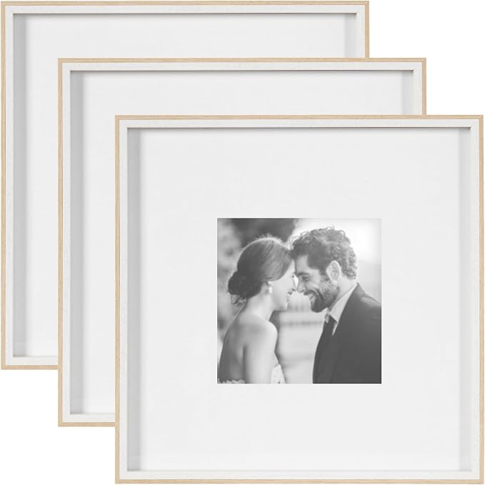 Kate and Laurel Gibson Modern Wall Picture Frame Set of 3; 16x16 matted to 8x8; White and Natural... | Amazon (US)