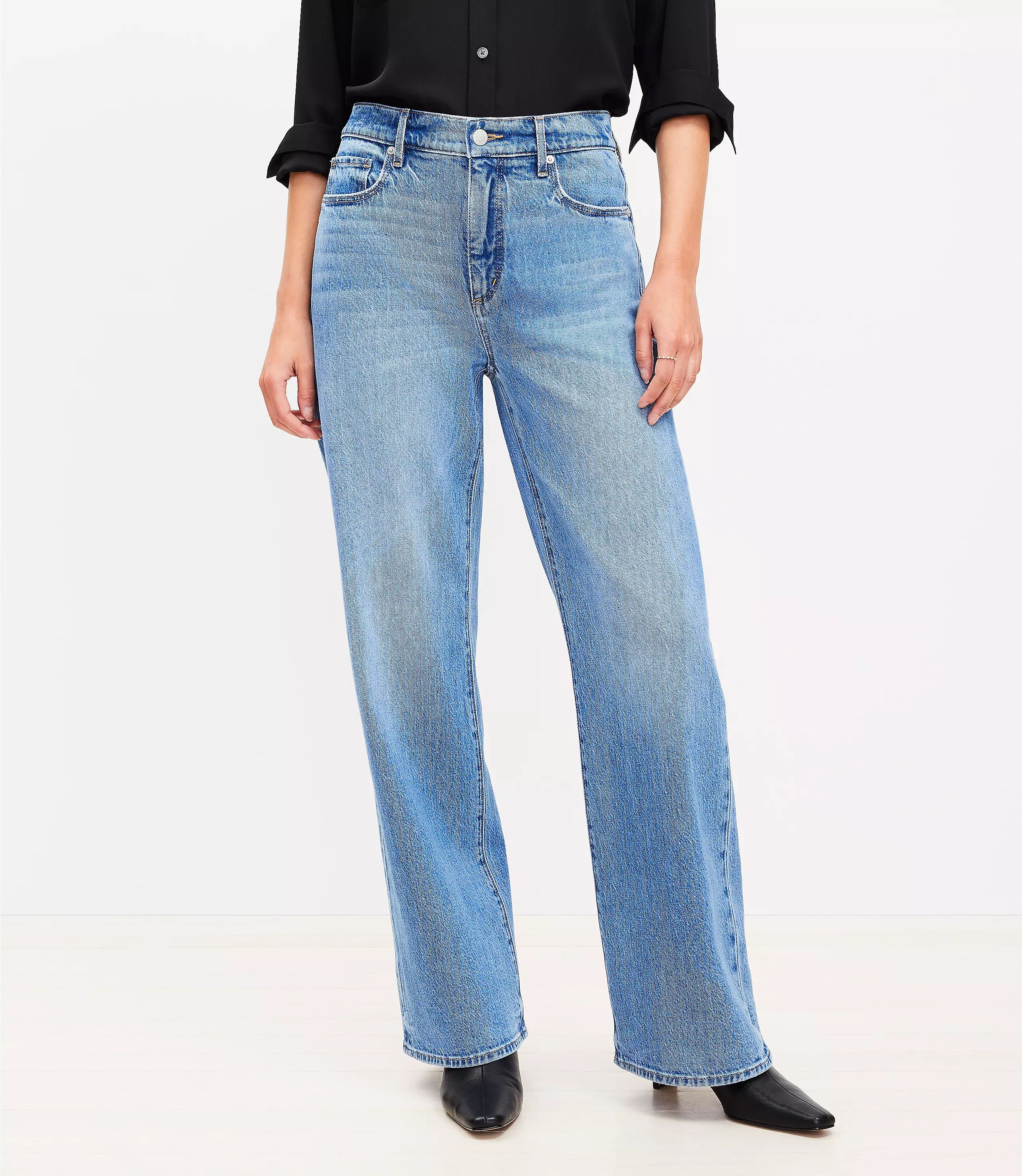 Curvy High Rise Wide Leg Jeans in Bright Mid Indigo Wash | LOFT