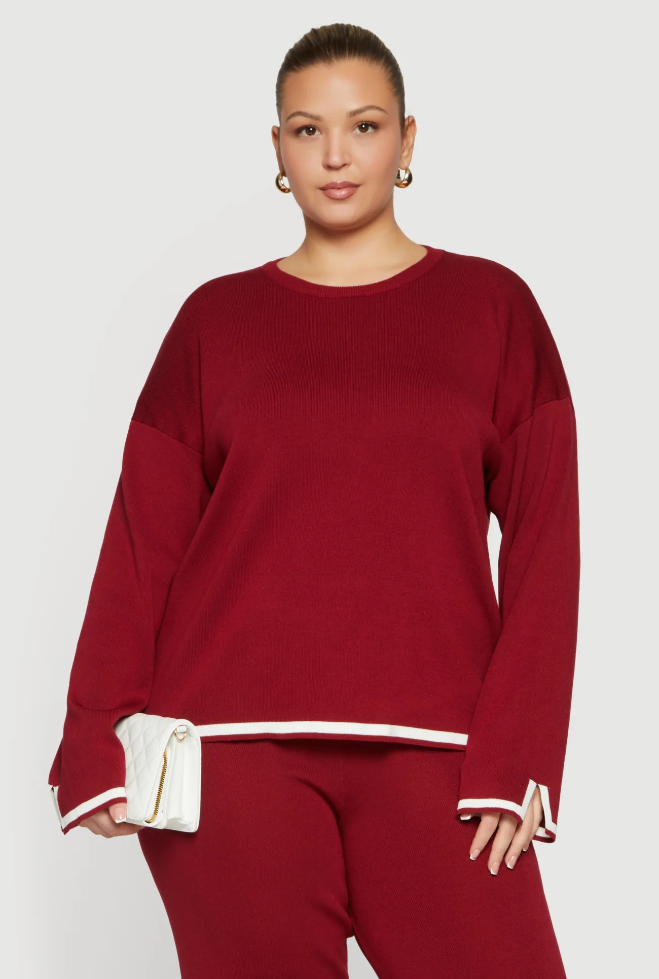 Plus Size Long Sleeve Contrast Trim Sweater | Rainbow Shops