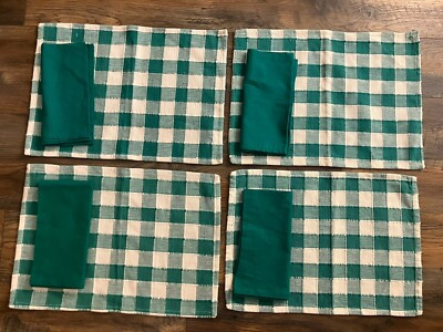 Set 4 Pier 1 Green White Buffalo Check Woven Placemats + 4 Green Pier 1 Napkins  | eBay | eBay US