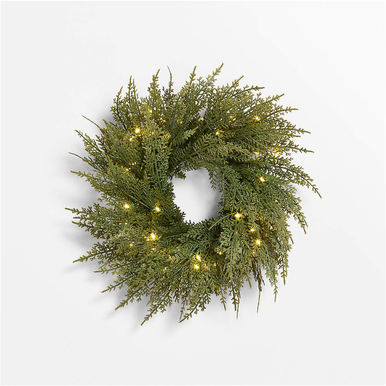 Faux Pre-Lit Hemlock Mini Wreath 14" + Reviews | Crate & Barrel | Crate & Barrel