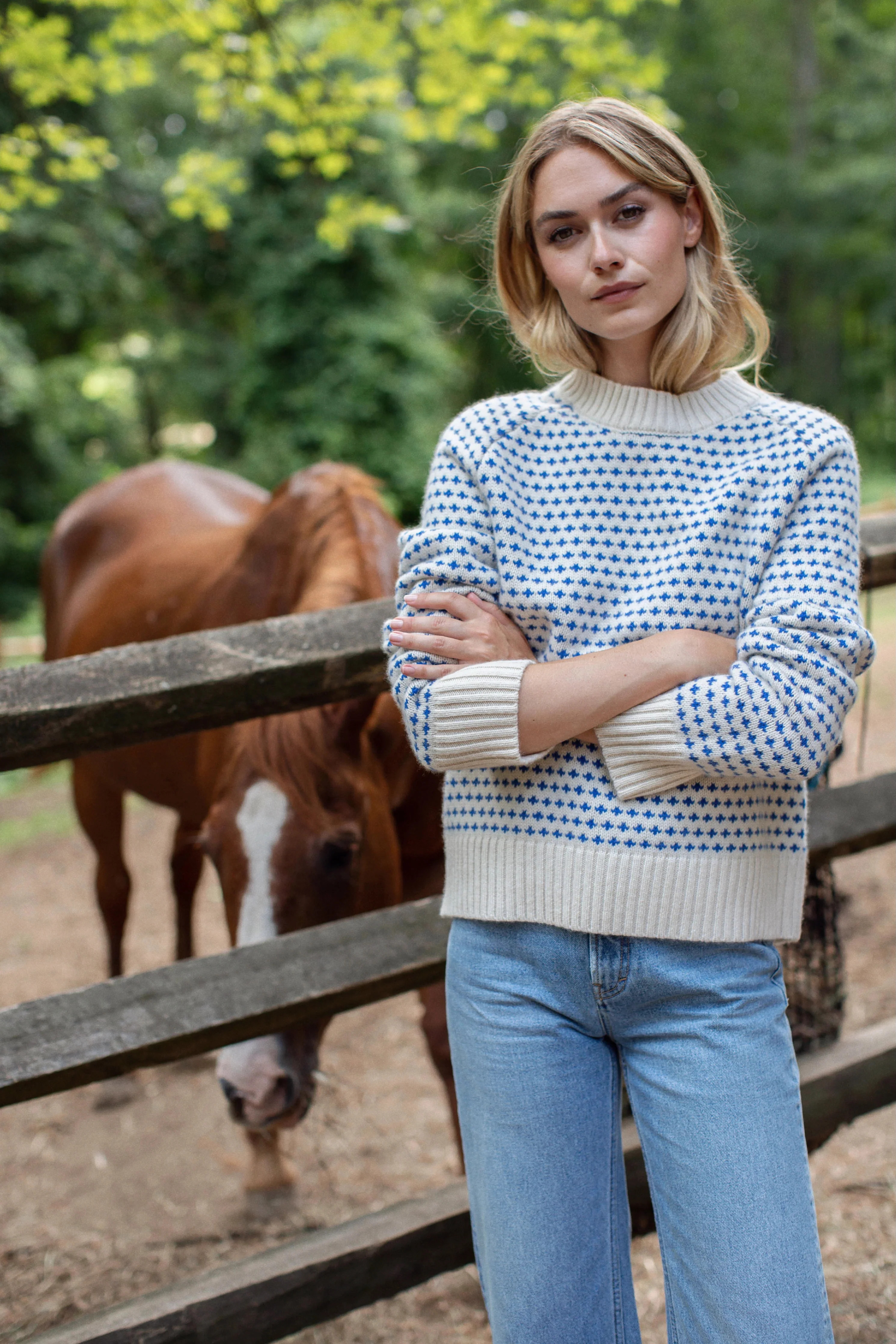 Lodge Sweater - Ivory/Tidal Blue Birdseye | Marea