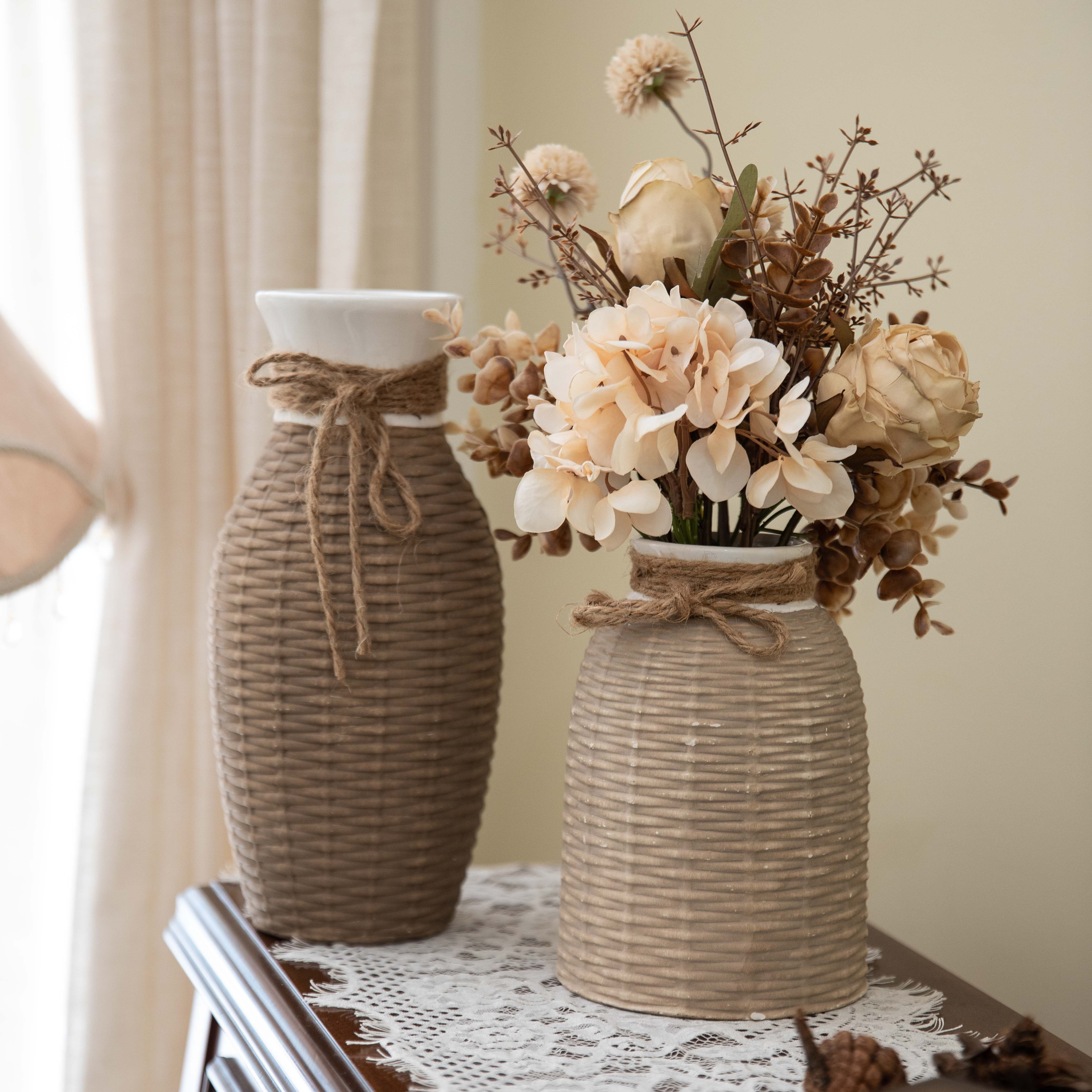 TERESA'S COLLECTIONS 11''H, 7.5''H, Farmhouse Ceramic Vases for Home Decor, Rustic Brown Decorati... | Walmart (US)