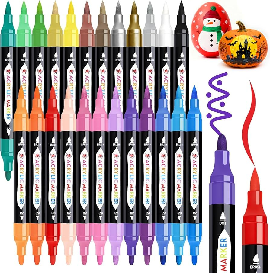 TBC The Best Crafts 24 Colors Dual Tip Acrylic Paint Markers,Waterproof, Non-Toxic, odorless, Sui... | Amazon (US)