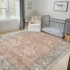 LIVEBOX Washable Area Rug 8x10 Large Boho Living Room Rug Vintage Terracotta Rug for Bedroom, Non... | Amazon (US)