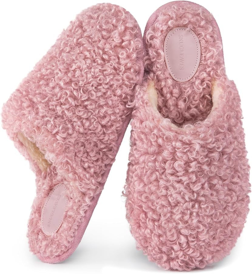 Snug Leaves Women's Scuff Slippers Furry Cute Curly Faux Wool Slip-on Indoor Memory Foam House Sh... | Amazon (US)