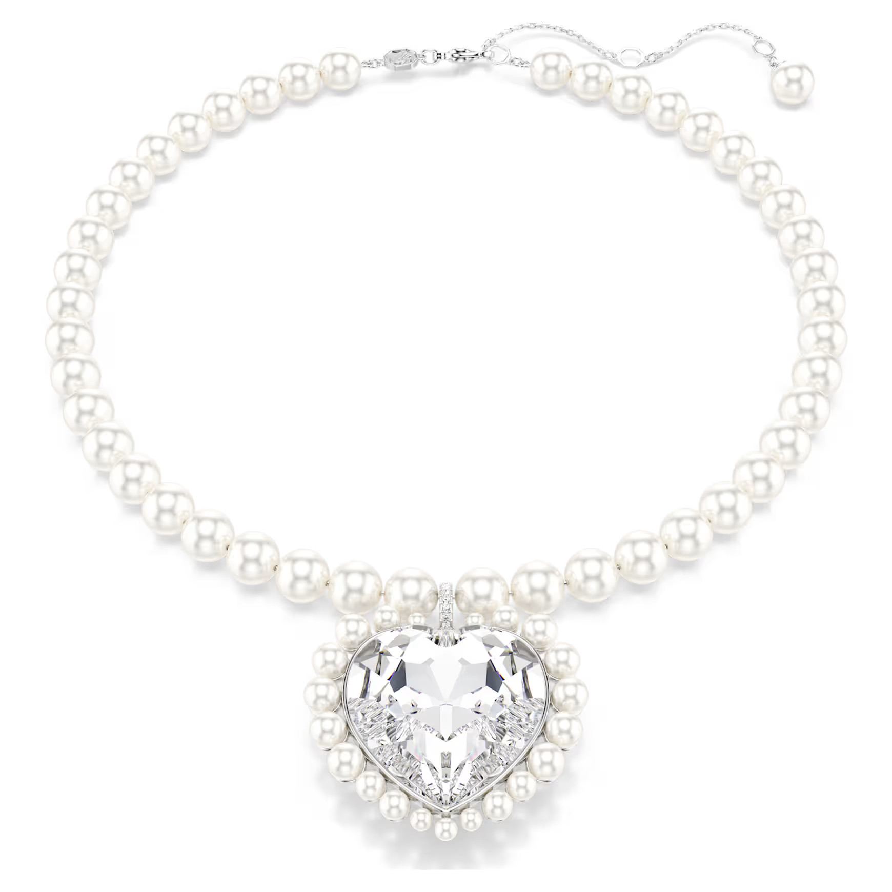 Ariana Grande x Swarovski necklace, Crystal pearl, Heart cut, Heart, White, Rhodium plated by SWA... | SWAROVSKI