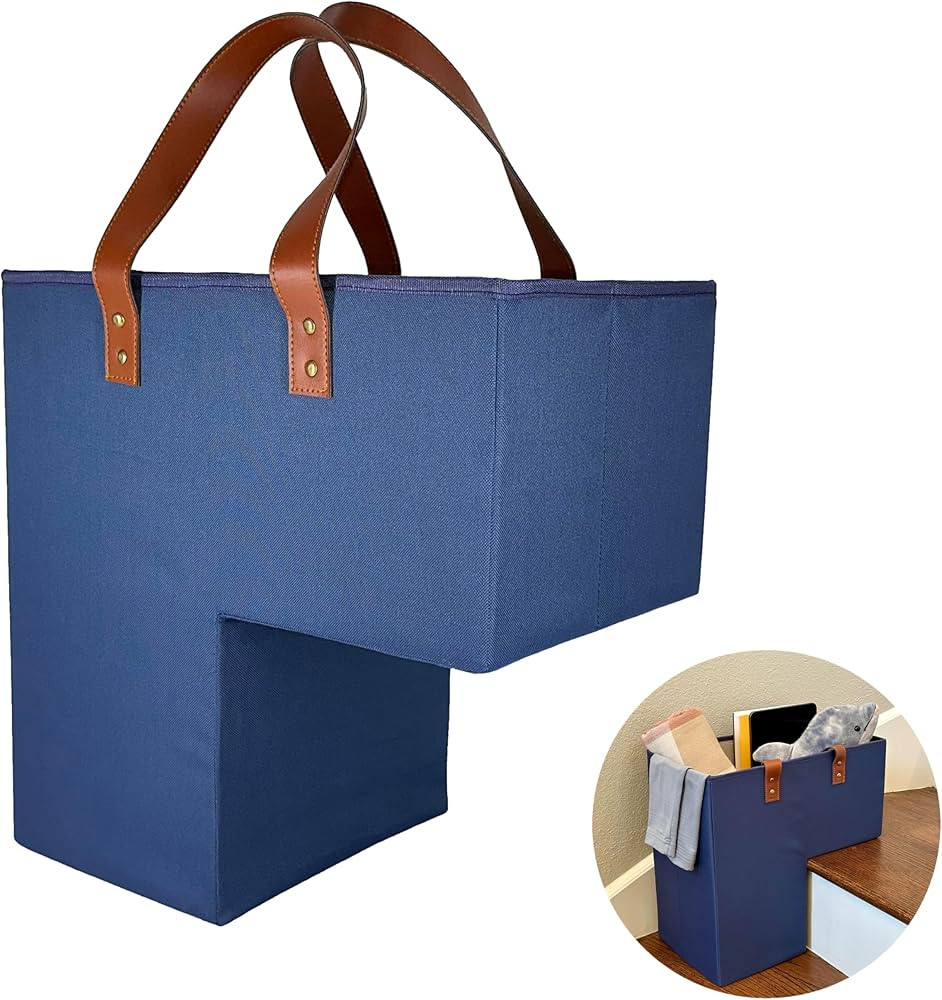 Infinite Modern Collapsable Oxford Stair Basket with Handle – Dark Navy Step Basket for Stairs | Amazon (US)