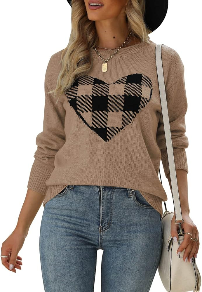 shermie Women's Pullover Sweaters Long Sleeve Crewneck Cute Heart Knitted Sweater | Amazon (US)